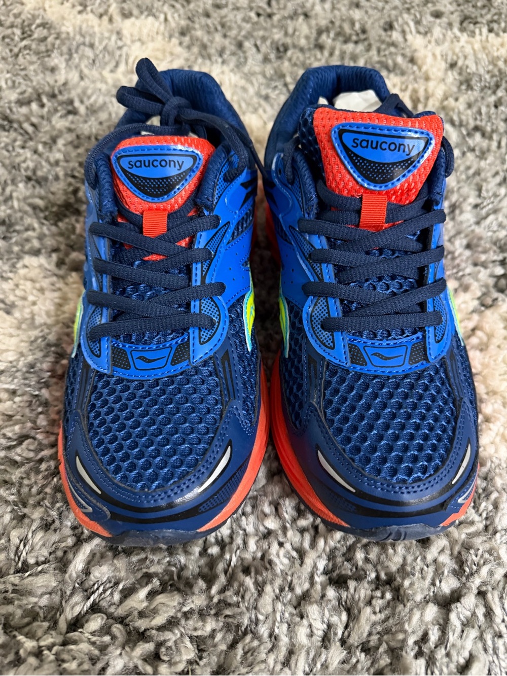 Saucony Blue with Orange and Neon Green Accents